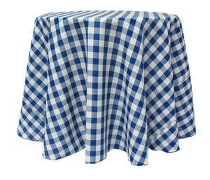 Royal / White 102" Round Poly Check Tablecloth