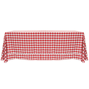 Red / White 90" x 156" Rectangular Poly Check Tablecloth