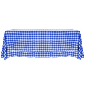 Royal / White 90" x 156" Rectangular Poly Check Tablecloth