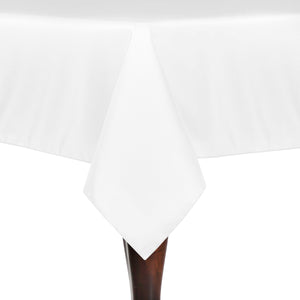 White 60" x 108" Rectangular Poly Premier Tablecloth With Hem