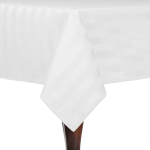 White 40" x 108" Rectangular Poly Stripe Tablecloth