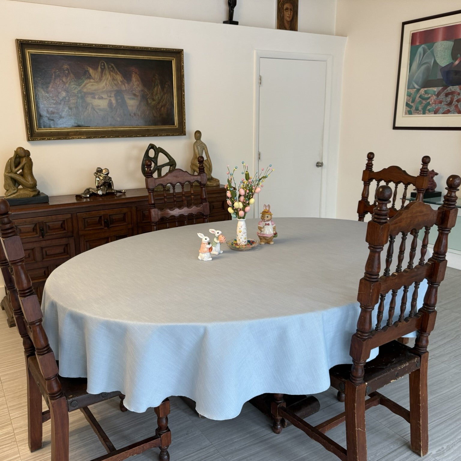Panama Oval Tablecloth White