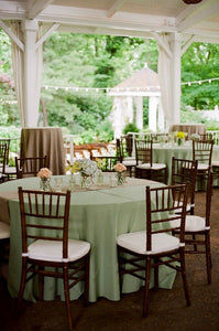 sage tablecloths and a brown tablecloth