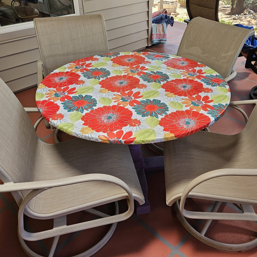 Round Oilcloth Fitted Tablecloth, Fitted With Elastic
