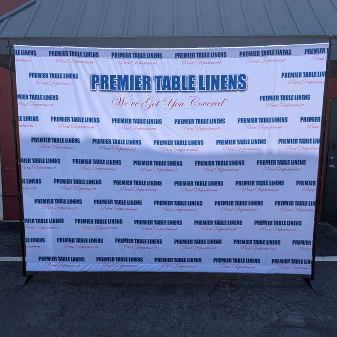 10 x 10 backdrop kit custom printer with Premier Table Linens logo
