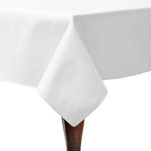 White 60" x 120" Rectangular Poly Cotton Twill Tablecloth