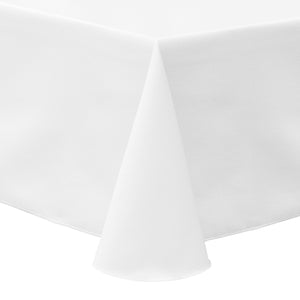 White 60" x 120" Rectangular Poly Cotton Twill Tablecloth