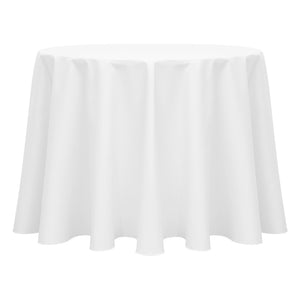 White 132" Round Poly Cotton Twill Tablecloth