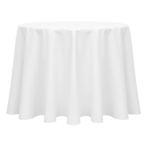 White 132" Round Poly Cotton Twill Tablecloth