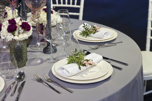 Charcoal tablecloth at wedding