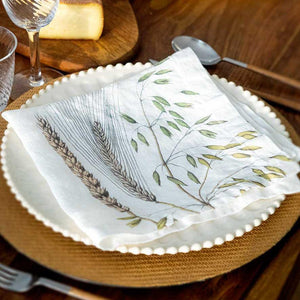 White Panama Linen Napkins fully printed with foliage design