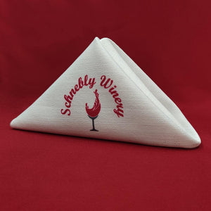 Custom printed napkins on Panama fabric with red corporate logo