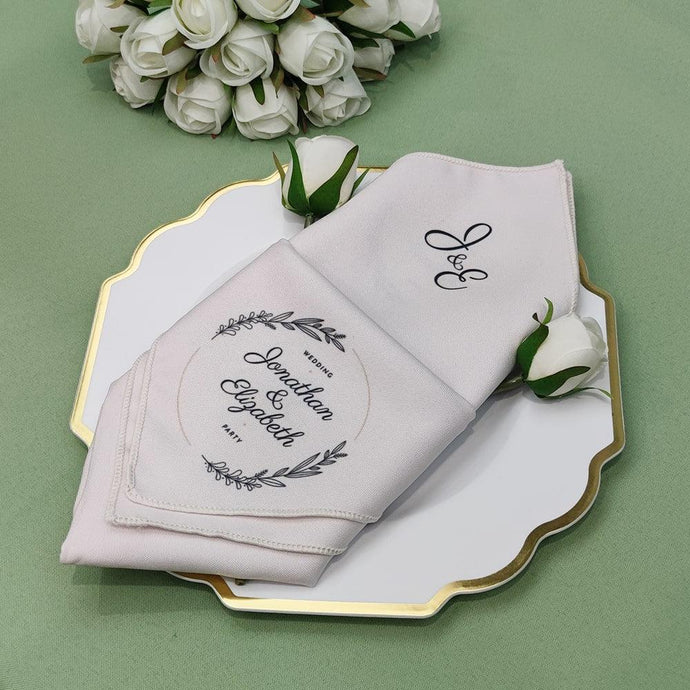 Custom printed wedding napkins with two location one color print