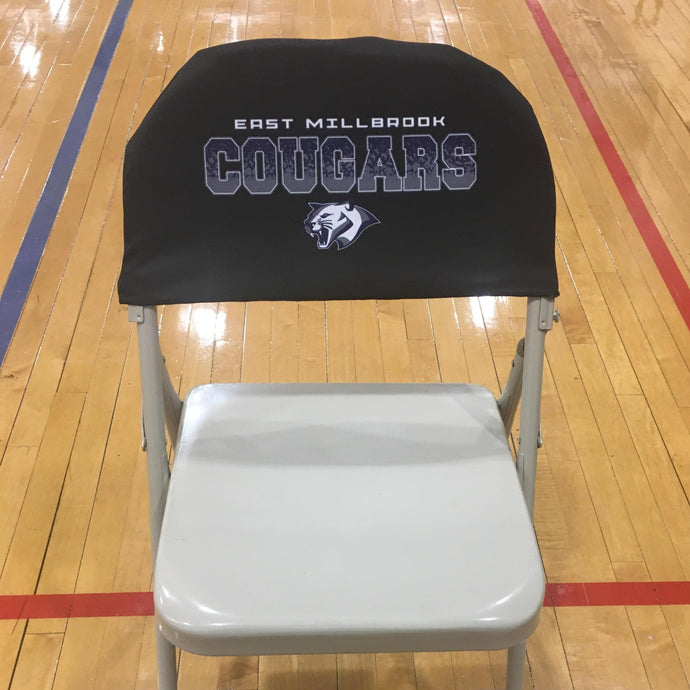Custom Printed Spandex Folding Chair Back Cover in Black for East Millbrook High School
