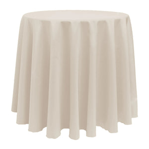 Oyster poly premier tablecloth on round table