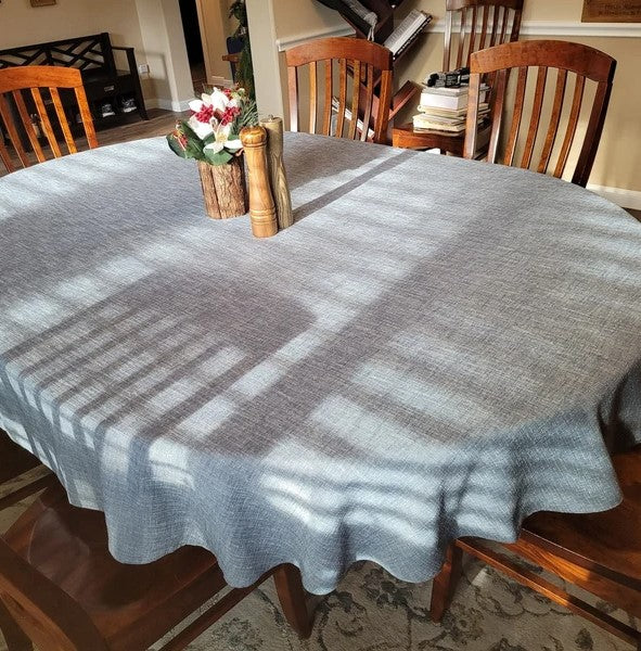 Blue oval linen tablecloth