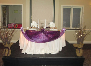 Head table at wedding, flat wrap stage skirt