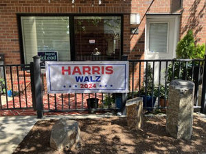 Harris for president banner hanging outdoors