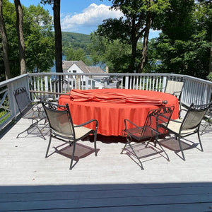 oval tablecloth on a patio