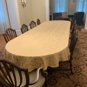 Large oval tablecloth, damask table linen in gold