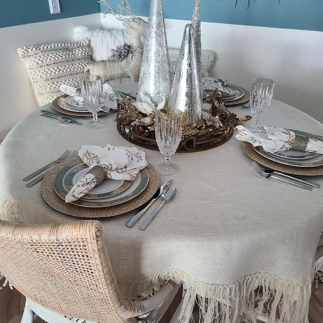 Burlap Tablecloth With Fringe 60