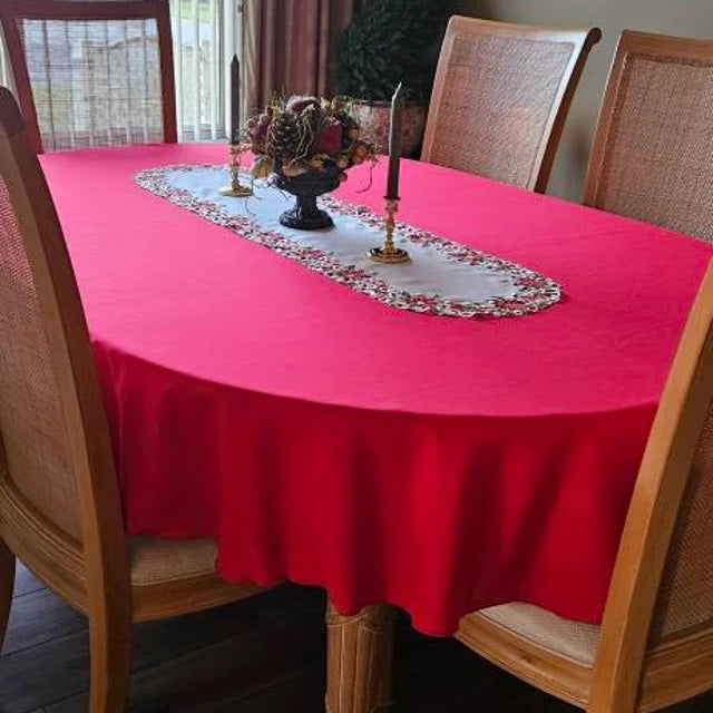 Pink oval tablecloth discount