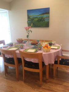 Pink oval tablecloth
