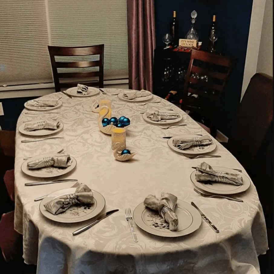 Melrose Damask Oval Tablecloth