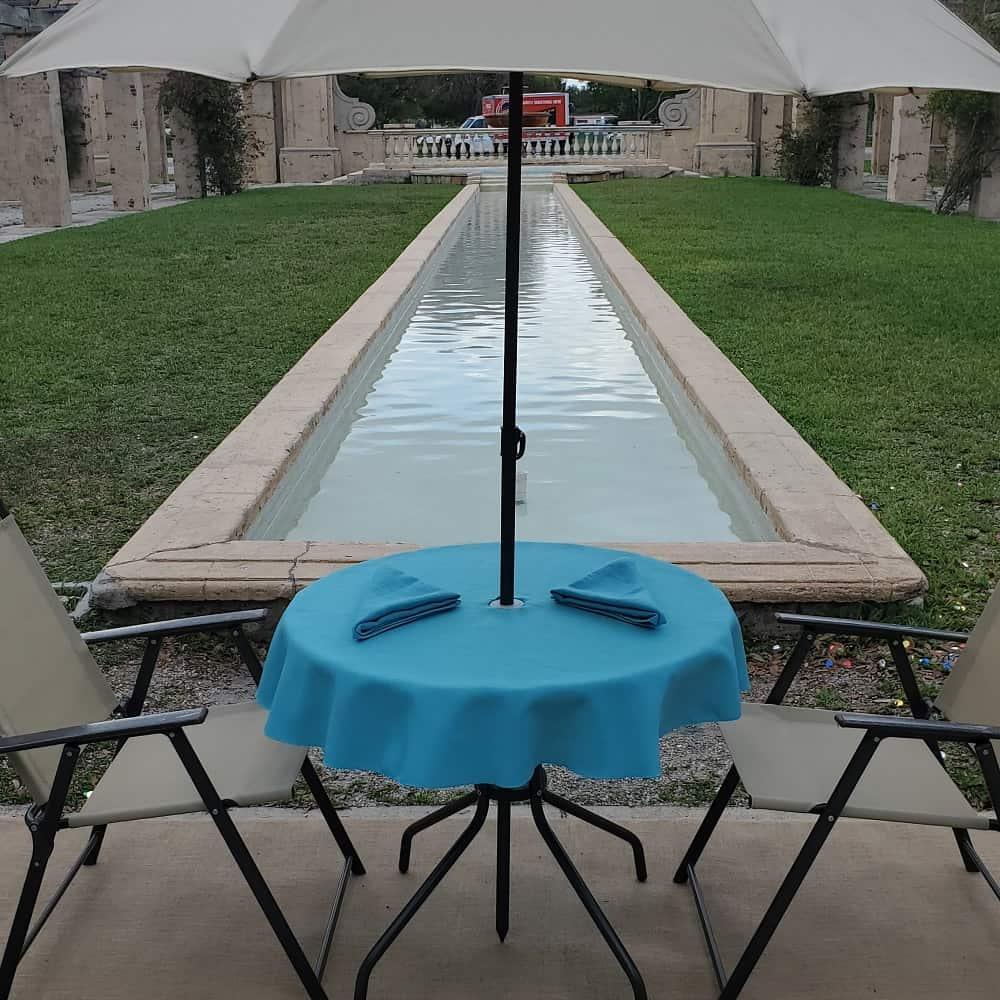 fitted patio table cover with umbrella hole Panama Round Tablecloth With Umbrella Hole, Slit and Velcro