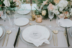 Elegant table set up featuring our spun poly napkins