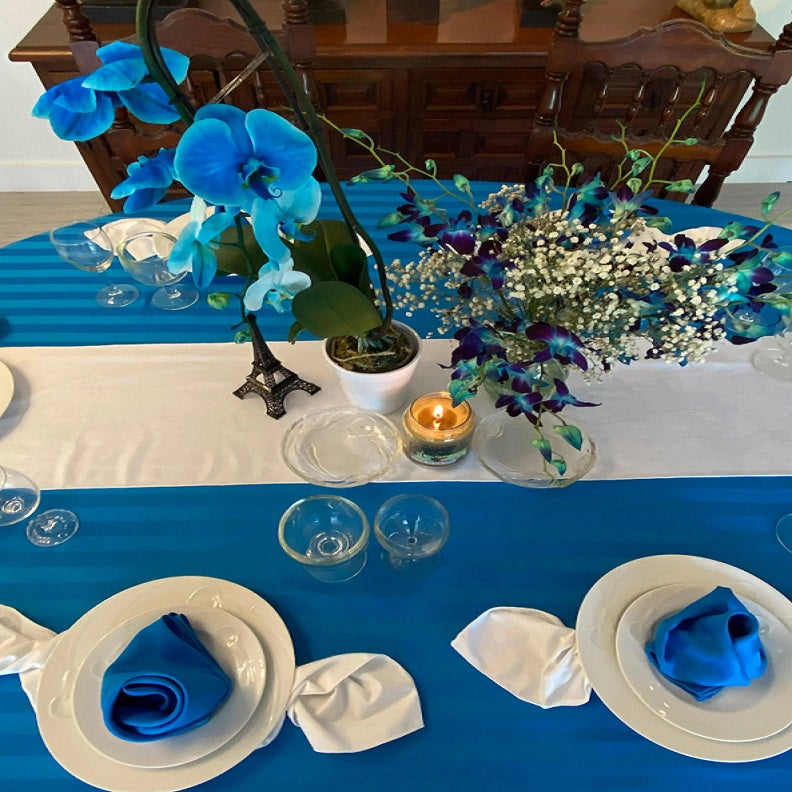 Poly Stripe Oval Fitted Tablecloth With Elastic