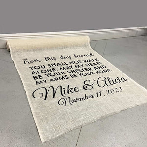 Custom Printed Burlap Wedding Aisle Runner 36 or 60" Wide, White or Natural