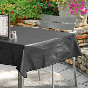 Flannel backed vinyl tablecloth at an outdoor restaurant