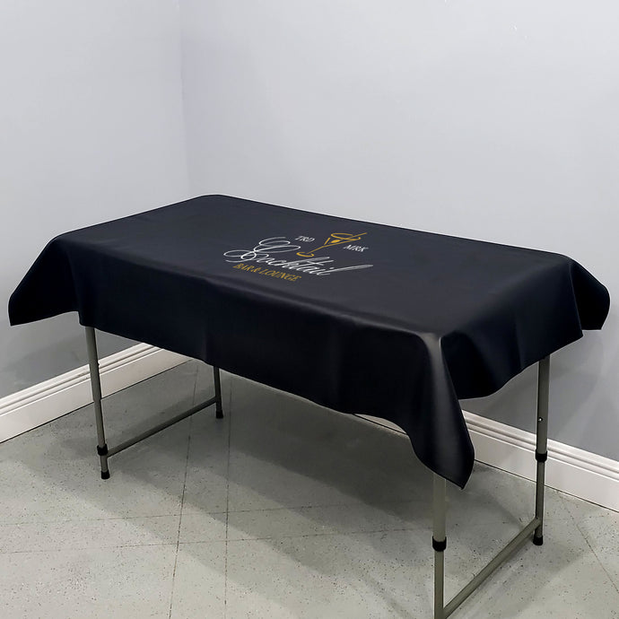 Custom branded vinyl table cover for cocktail lounge