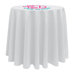 White custom-printed round tablecloth with top print for El Car Wash 