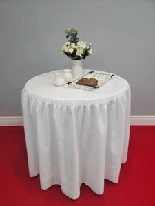 Ice Blue 30" x 42" Round Shirred Pleat Barrel Poly Premier Fitted Tablecloth