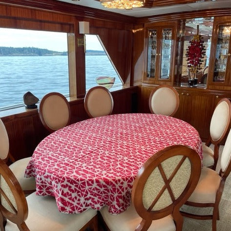 Shibori tablecloth on a large custom size table