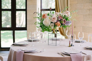 pink round tablecloth wedding reception