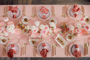 peach tablecloth at wedding reception