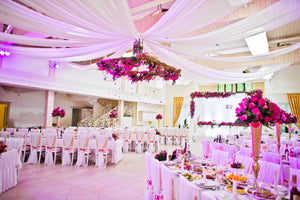 pink table linens wedding reception