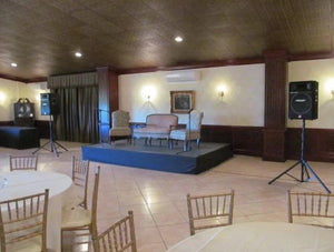 stage and stage skirt at a wedding