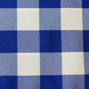 Royal / White 102" Round Poly Check Tablecloth