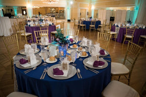 blue round tablecloths at special event