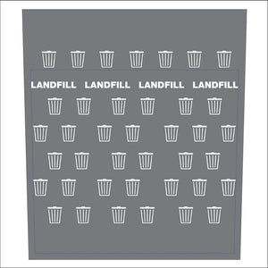 Mock-up of grey landfill recycling bin with color print