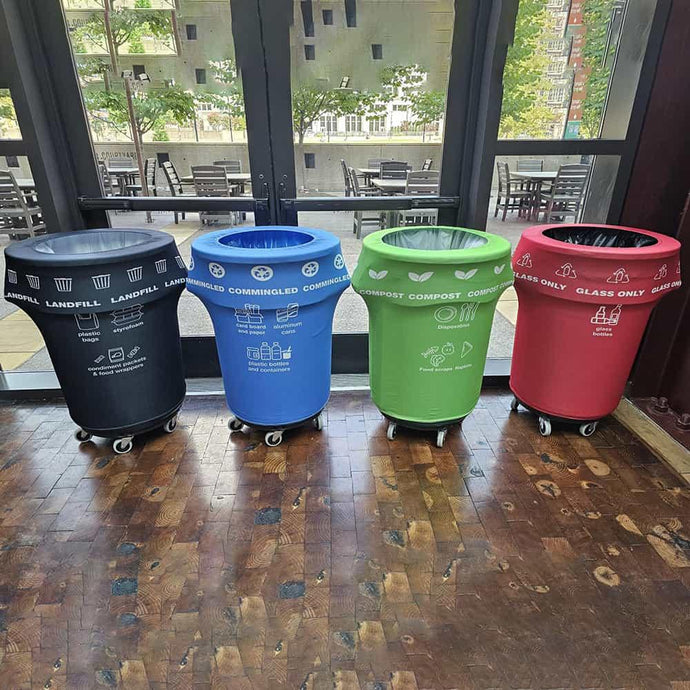 Custom recycling Poly trash can covers in four different colors
