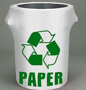 White Trash can cover with green paper recycling logo