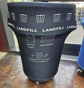 Black custom-printed landfill recyclables trash can cover