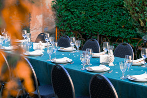 Blue tablecloths from wedding tablecloth rental program