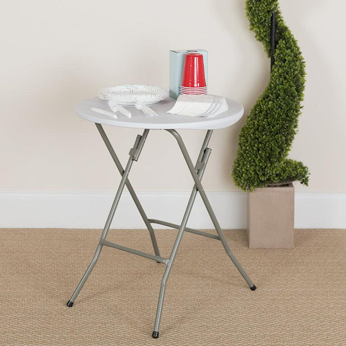 24'' Round Granite White Plastic Folding Table - Premier Table Linens 
