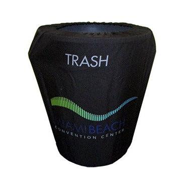 Black Custom printed 32 Gallon polyester trash can cover for the Miami Beach convention center